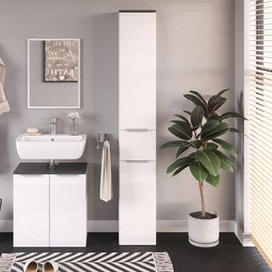 Kúpeľňová skrinka Livinity® Otis, 30 x 190 cm, biely vysoký lesk/antracit