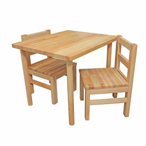 Bubema Kindersitzgruppe – aus Massivholz, als Stuhl, Tisch oder als Set, natur geölt oder weiß lackiert : Natur geölt : Tisch + Zwei Stühle