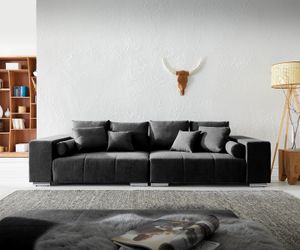 DELIFE Big-Sofa Marbeya 285x115 cm Schwarz mit 10 Kissen XXL-Sofa