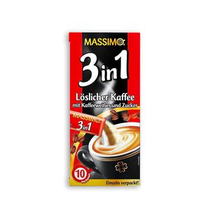 MASSIMO 3in1 Instant Kaffee mit Kaffeeweißer Zucker 10 Sticks x 18g