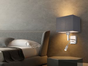 Wand-Leuchte Stoff Grau mit LED Leselampe für Bett - Nachttischlampe & Bettlampe