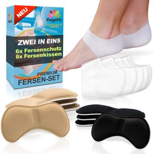 Premium Fersenschutz Set – Fersenpolster und Silikon Socken – Gegen Reibung und Blasen – Beugt Fersenschmerzen, Fußschmerzen und Fersensporn vor – Schuheinlagen – Fersenkissen