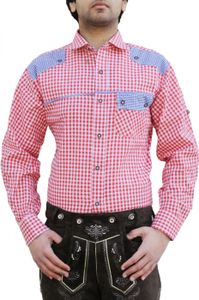 Trachtenhemd für trachten lederhosen freizeit Hemd rot-blau-kariert, Größe:L