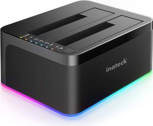 Inateck RGB Festplatten Dockingstation USB 3.0 mit Offline-Klonfunktion, für 2.5 u. 3.5 Zoll SATA HDDs und SSDs, UASP Unterstützt, Schwarz