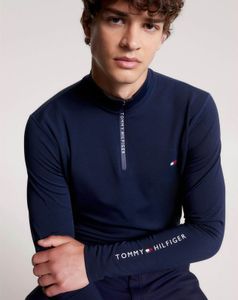 Tommy Hilfiger Equestrian Shirt Herren 1/4 Zip Thermo HW 2023 Langarmshirt Desert Sky L