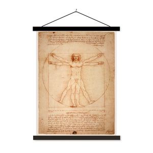 MuchoWow® Textilní plakát - Vitruviánský muž - Leonardo da Vinci - 120x160cm - S černými lamelami