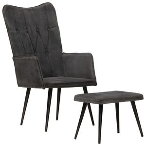 vidaXL Ohrensessel mit Hocker Schwarz Vintage Canvas - Ohrensessel - Wingback Sessel - Sofasessel - Canvas Sessel