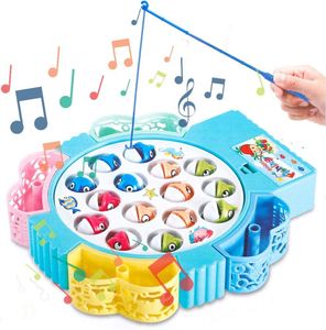 Angelspiel Fisch Spielzeug mit 21 Fischen und 4 Angelstangen Fisch Musikalisches Angelset Spielzeug Pädagogisches für Junge Mädchen Kinder