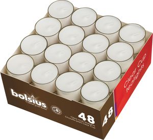 Bolsius Teelichte im Clear-Cup 8h palmölfrei, weiß (48er Pack)