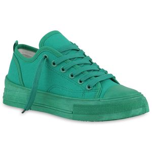 VAN HILL Damen Sneaker Low Schnürer Bequeme Stoff Schnür-Schuhe 840361, Farbe: Grün, Größe: 38