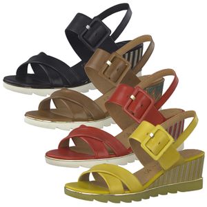 MARCO TOZZI Damen Sandalen Sandaletten Keilabsatz Leder 2-28724-26, Größe:41 EU, Farbe:Schwarz