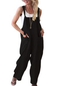 Damen Latzhosen Jumpsuit Lässiger Overalls Baggy Sommer Playsuit Lang Hosen mit Taschen Schwarz,Größe XL
