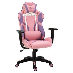 Vinsetto Ergonomická herní židle Kancelářská židle Otočná židle Nastavitelný masážní bederní polštář Výškově nastavitelná růžová a fialová 69x56x125,5 cm