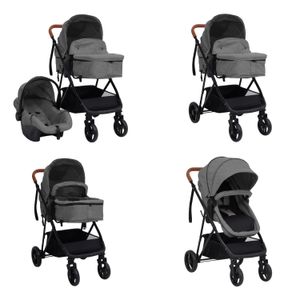 vidaXL 3 in 1 Kinderwagen Hellgrau und Schwarz Stahl - Kinderwagen - Babywagen - Sportwagen - Kombi-Kinderwagne