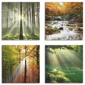 ARTland Leinwandbilder Set, 4tlg. Wald Wasserfall Herbsttag Größe: 40x40 cm