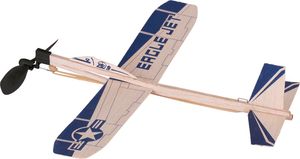 goki 15505 Szybowiec Eagle Jet, L= 35,5 cm, drewno balsa, z gumowym silnikiem, niebieski/naturalny