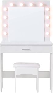 Yoleo Schminktisch mit Spiegel, LED-Beleuchtung und Hocker, Frisiertisch mit großer Schublade, Kosmetiktisch 140x40x80cm, Weiß