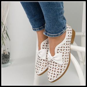 Bowtie Pointed Toe Damen Flats Frühlings- und Herbstschuhe für Damen Plateau Slip on Loafers Leder Large Size 43