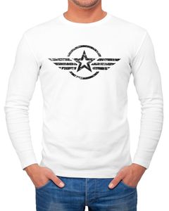 Herren Long-Sleeve Airforce Symbol Stern Army Military Aufdruck Emblem Langarm-Shirt Neverless® weiß XL