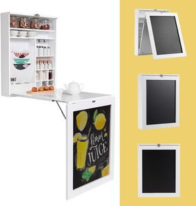 COSTWAY Wandtisch klappbar mit Tafel, Bartisch multifunktional, Esstisch Küchentisch wandmontiert, weiß