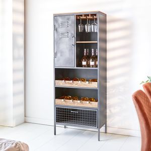 Manahee Design | Industrieller Nero Weinschrank Schwarz Metall - Mangoholz | 72x42x183 cm