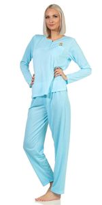 Damen Pyjama lang zweiteiliger Schlafanzug, Türkis L