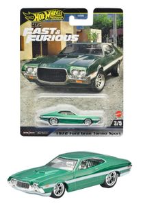 Hot Wheels HNW46-HYP72 Ford Gran Torino Sport grün metallic 1972 Fast & Furious 3/5 Maßstab ca. 1:64 Modellauto