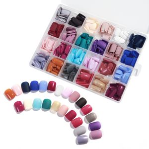 576 Stück Künstliche Nägel Glossy Falsche Nagel Reine Farbe Runde Farbe Kurz Fake Nails für Damen Set DIY Press on Nails Art Designs (A)