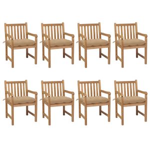 HOMMIE© Outdoor-Stuhl ,8er Set Gartenstühle mit Beigen Kissen Massivholz Teak Relaxsessel Armlehnstuhl & schlichten Design