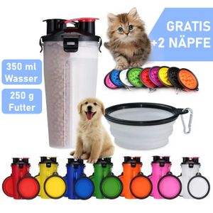 Hundetrinkflasche & Futterflasche für Unterwegs Hunde Wasserflasche mit 2 gratis Faltschüsseln Hundenapf faltbar pink