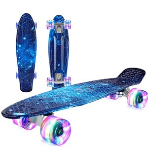 CAROMA Mini Cruiser Board, 22'' Skateboard Funboard mit LED Rollen für Anfänger Kinder Jugendliche bis 100 kg