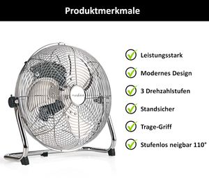 Bodenventilator Windmaschine Standventilator 50 W | Chrom Design| 3 Drehzahlstufen | Ventilator für Zuhause Industrie Werkstatt Halle