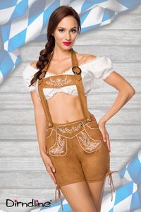 Dirndline Damen Trachtenshorts mit Stickereien Karneval Oktoberfest Fasching Trachten , Größe:M, Farbe:Braun