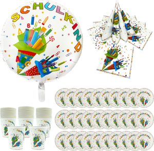 Oblique Unique Schuleinführung Einschulung Deko Set - Folienballon Schulkind + 40 Servietten + 30 Pappteller + 30 Pappbecher