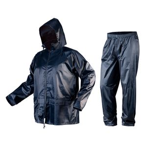 NEO TOOLS Regenjacke + Regenhose - Regenset Regencape Regenschutz mit Kapuze blau - Gr. XL