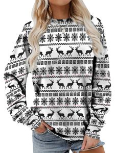 Damen Herren Elch Print Tops Arbeit Runde Kragen Weihnachts Sweatshirt Farbblock Tier Gedrucktes Weihnachtspullover,Farbe:Zc-4615,Größe:Xl