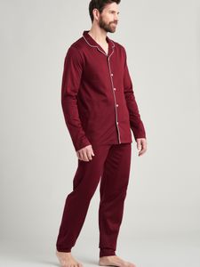 Seidensticker Herren langer Pyjama Schlafanzug Lang - 176018, Größe Herren:58, Farbe:burgund