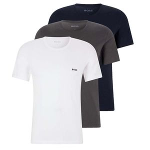 HUGO BOSS Herren T-Shirts, 3er Pack -  Rundhals, Pure Baumwolle Grau/Weiß/Blau M