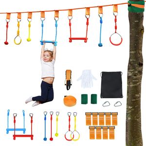13M Ninja Slackline Set hängende Hindernisse für Kinder, Klettergerüst, Hindernisparcours mit Komplettem Zubehör, Outdoor-Spielset für Mädchen & Jungen