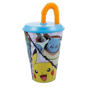 Pokémon Kinder Trinkbecher Mehrweg mit Deckel und Trinkhalm 430 ml BPA frei