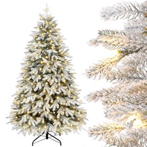 Yorbay 150cm Künstlicher Weihnachtsbaum mit Beleuchtung Weiß Schneeflocken LED Tannenbaum für Weihnachten-Dekoration, aus PE und PVC