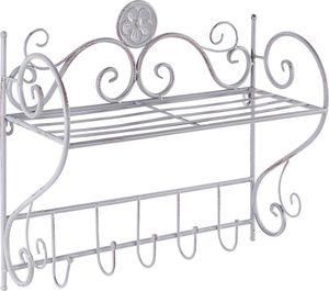 BELIANI Wandregal Grau Metall mit 1 Boden 5 Haken Rechteckig Antik Optik Retro Badezimmer Wohnzimmer Schlafzimmer Wanddekoration