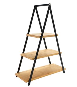 XXL Servier Etagere - 53 x 36 cm - Ständer mit 3 Ablagen aus Bambus Holz Servierplatte Deko Tablett