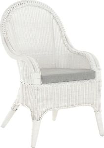 KRINES HOME  Bequemer Rattansessel mit hoher Rückenlehne Rattan Rattanstuhl Lounge mit Breiten Armlehnen (Weiß, mit Polster)