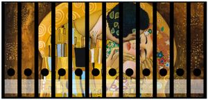 Wallario Ordnerrücken Sticker, selbstklebend für schmale Ordner, 12 Stück, Motiv Der Kuss von Klimt