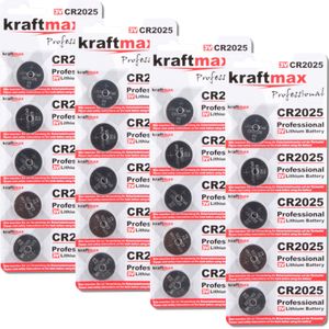 Kraftmax 20er Pack CR2025 Lithium Hochleistungs- Batterie / 3V CR 2025 Knopfzelle für professionelle Anwendungen - Neuste Generation