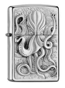 ZIPPO - Octopus - Emblem - Silber Chrome Meereswelt Krake Ozean Tintenfisch Sturmfeuerzeug nachfüllbar Benzin 200-26477