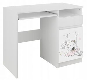 Kinderschreibtisch Schreibtisch mit Tastaturauszug und praktischen Schublade und Schrank mit 2 Einlegeböden, Computertisch für Junge und Mädchen, Rabbit
