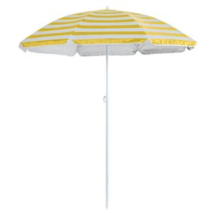 1x Gelber Streifen 1.8m Metall Strand Sonnenschirm - Tragbar Draussen Garten Terrasse Regenschirm - UV-Schutz - Von Harbour Housewares