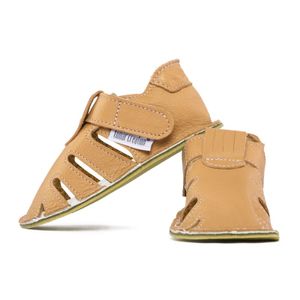 Tomar Creation, kožená barefoot obuv letná na suchý zips, piesková, veľkosť 25